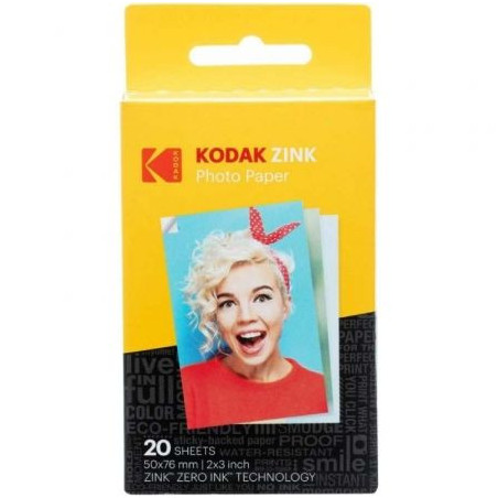 Papel fotográfico para cámara printomatic y step touch kodak zink/ 2'x3'/ 20g/ 20 hojas