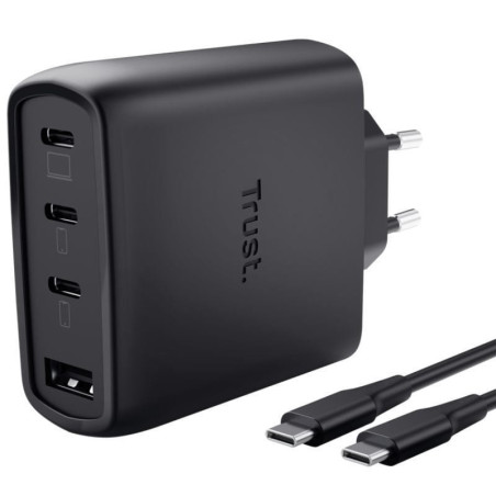 Cargador de pared gan trust maxo 65w 26067/ 3xusb tipo-c/ 1xusb/ incluye cable usb tipo-c/ 65w