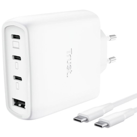 Cargador de pared gan trust maxo 65w 26068/ 3xusb tipo-c/ 1xusb/ incluye cable usb tipo-c/ 65w