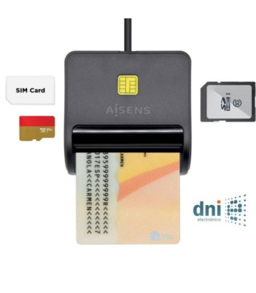 Lector de dni y tarjetas aisens ascr-sn02sd-bk/ usb 2.0/ negro