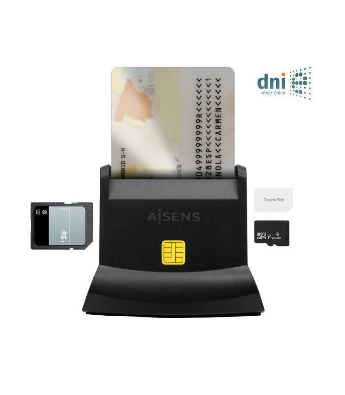 Lector de dni y tarjetas aisens ascr-sn04csd-bk/ usb tipo-c/ negro