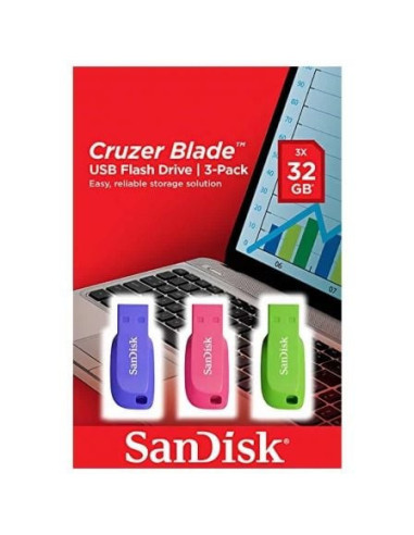 Pendrive 32gb sandisk cruzer blade pack 3 usb 2.0