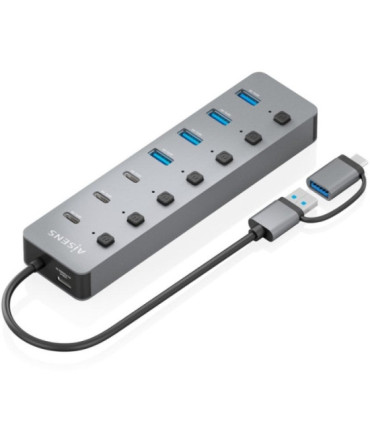 Hub usb tipo-c + usb 3.1 aisens asuc-8p043-gr/ 4xusb/ 3xusb tipo-c/ 1xusb tipo-c pd/ gris