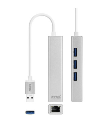 Hub usb 3.0 nanocable 10.03.0403/ 3xusb/ 1xrj45/ gris