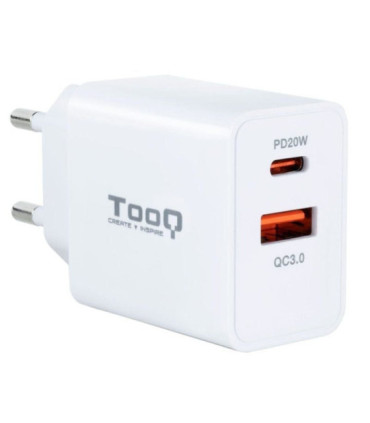 Cargador de pared tooq tqwc-2sc04wt/ 1xusb tipo-c/ 1xusb/ 20w