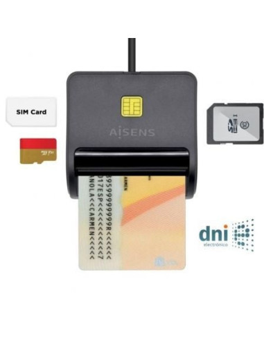 Lector de dni y tarjetas aisens ascr-sn02sd-bk/ negro