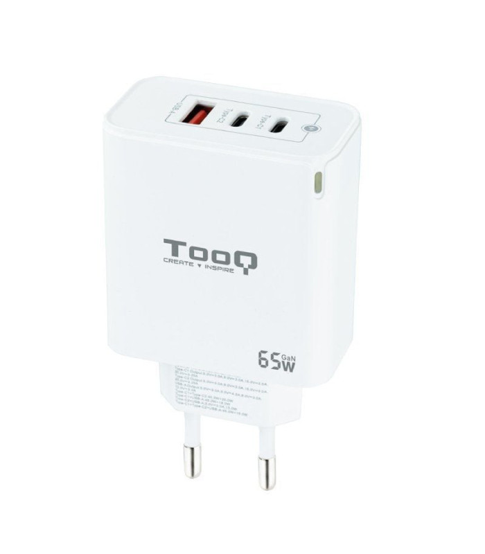 Cargador de pared gan tooq tqwc-ganqc2pd65wt/ 2xusb tipo-c/ 1xusb/ 65w