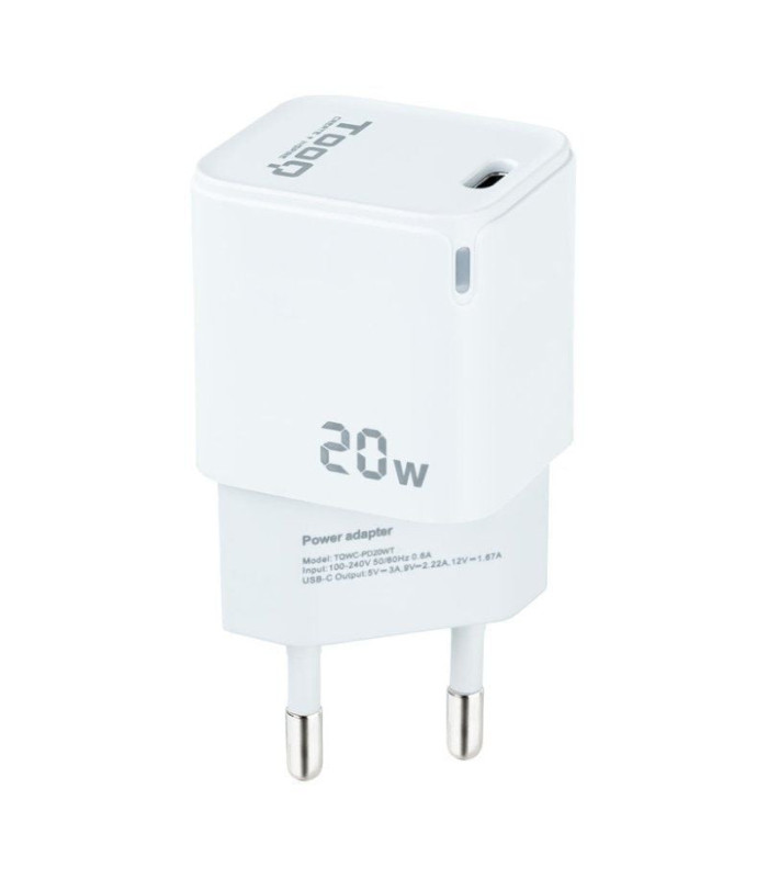 Cargador de pared tooq tqwc-pd20wt/ 1xusb tipo-c/ 20w/ blanco