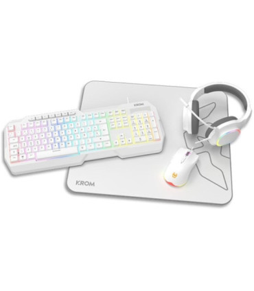 Pack gaming krom kenta/ teclado rgb + ratón + alfombrilla + auriculares/ blanco