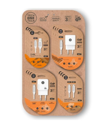 Expositor de cargadores gan y cables tech one tech eko 400801/ 4 ganchos/ incluye 16 productos