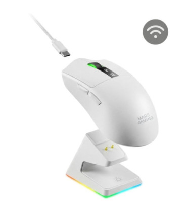 Ratón gaming inalámbrico mars gaming mmw-elite/ batería recargable/ hasta 20000 dpi/ blanco