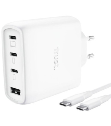 Cargador de pared gan trust maxo 65w 26068/ 3xusb tipo-c/ 1xusb/ incluye cable usb tipo-c/ 65w