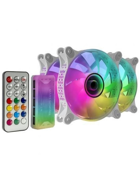 Pack 3 ventiladores mars gaming mf-3dkitw/ 12cm + hub + mando a distancia/ argb/ blanco