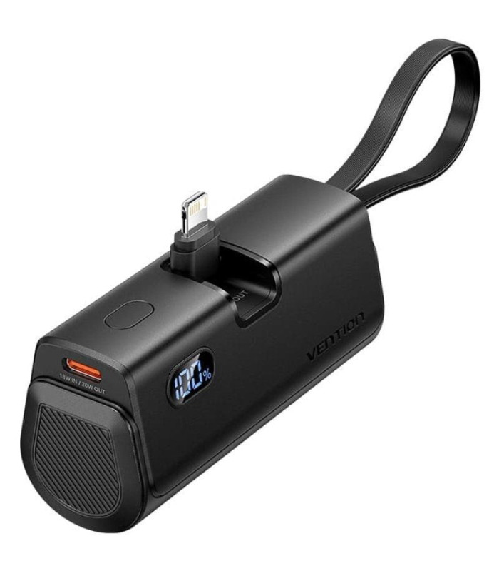 Powerbank 4800mah vention fhrb0/ 22.5w/ negra/ incluye cable usb tipo-c y lightning