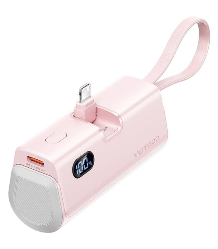 Powerbank 4800mah vention fhrp0/ 22.5w/ rosa/ incluye cable usb tipo-c y lightning