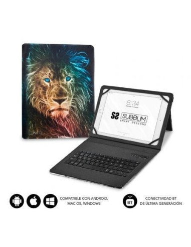 Funda con teclado subblim keytab pro bluetooth para tablets de 9'-11'/ león