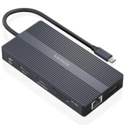 Docking USB Tipo-C Aisens ASUC-12P017-GR/ 2xHDMI 4K/ 4xUSB/ 1xUSB Tipo-C/ 1xRJ45/ 1xDisplayPort/ 1xLector Tarjetas/ 1xUSB Tipo-C