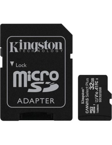 Tarjeta de memoria kingston canvas select plus 32gb microsd hc con adaptador/ clase 10/ 100mbs