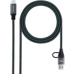Cable USB 3.2 Tipo-C Nanocable 10.01.4111-COMB/ USB Tipo-C Macho + USB Macho - USB Tipo-C Macho/ Hasta 100W/ 20Gbps/ 1m/ Gris y 