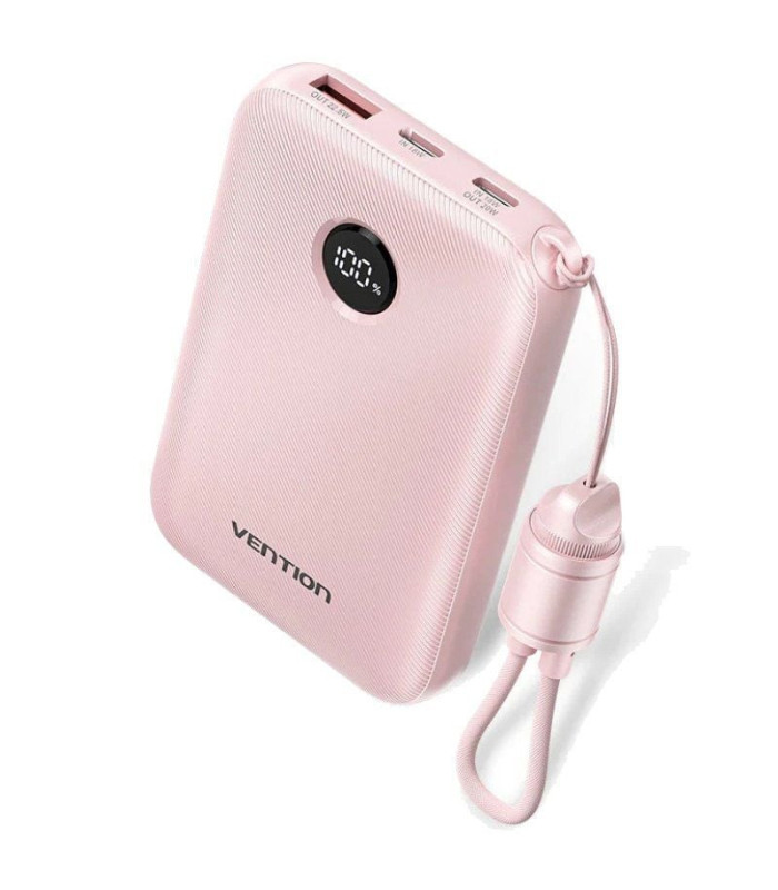 Powerbank 10000mah vention fkap0-c/ 22.5w/ rosa/ incluye cable usb tipo-c