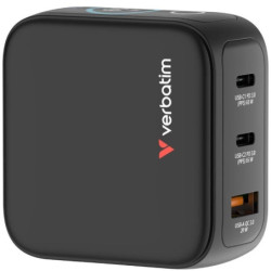 Cargador de pared universal gan para viaje verbatim mini gan charger con pantalla/ 2xusb tipo-c/ 1xusb/ 65w