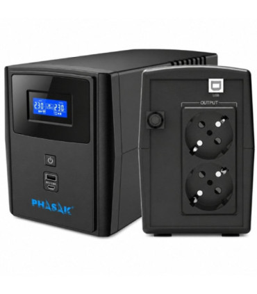 Sai línea interactiva phasak sirius 1000 va interactive/ 1000va-600w/ 2 salidas/ formato torre