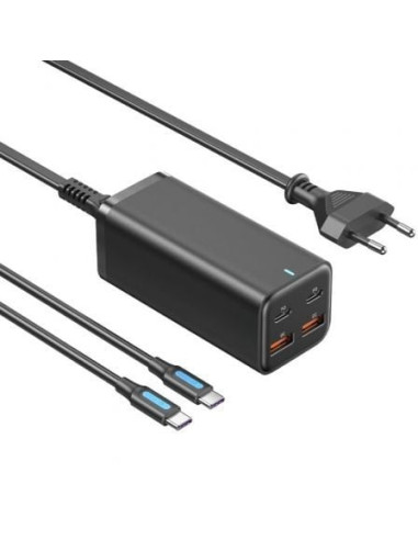 Cargador de pared vention fbsbg-eu/ 2xusb tipo-c + cable usb tipo-c/ 2xusb/ 100w