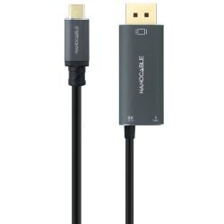 Cable Conversor Nanocable 10.15.5012/ USB Tipo-C Macho - DisplayPort 8K Macho/ USB Tipo-C Hembra/ Hasta 100W/ 1.8m/ Gris