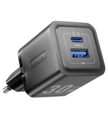 Cargador de pared gan vention feqb0-eu/ 1xusb tipo-c/ 1xusb/ 30w