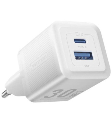 Cargador de pared gan vention feqw0-eu/ 1xusb tipo-c/ 1xusb/ 30w