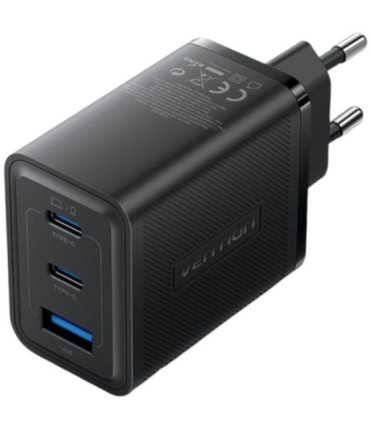Cargador de pared gan vention ferb0-eu/ 2xusb tipo-c/ 1xusb/ 65w