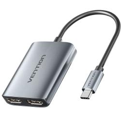 Cable Conversor Vention ACZHB/ USB Tipo-C Macho - 2x HDMI Macho/ Gris