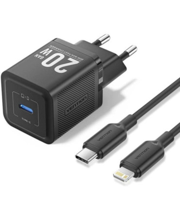 Cargador de pared gan vention tz-fepb0-eu-02/ 1xusb tipo-c + cable lightning/ 20w