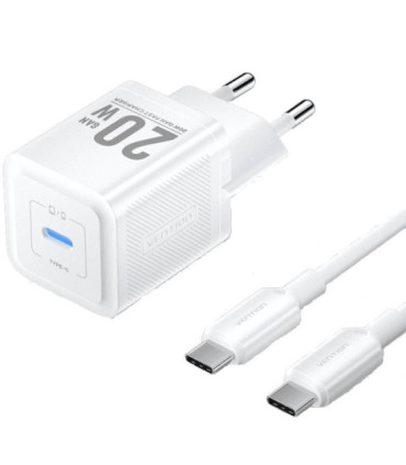Cargador de pared gan vention tz-fepw0-eu-01/ 1xusb tipo-c + cable usb tipo-c/ 20w