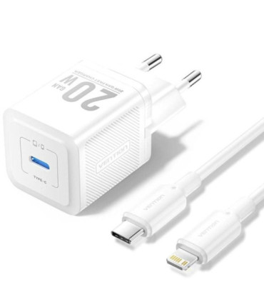 Cargador de pared gan vention tz-fepw0-eu-02/ 1xusb tipo-c + cable lightning/ 20w