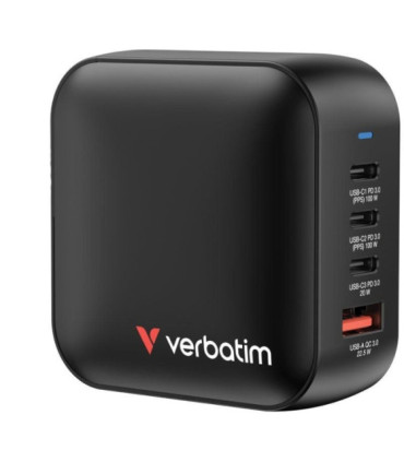 Cargador de pared universal gan para viaje verbatim mini gan wall charger/ 3xusb tipo-c/ 1xusb/ 100w
