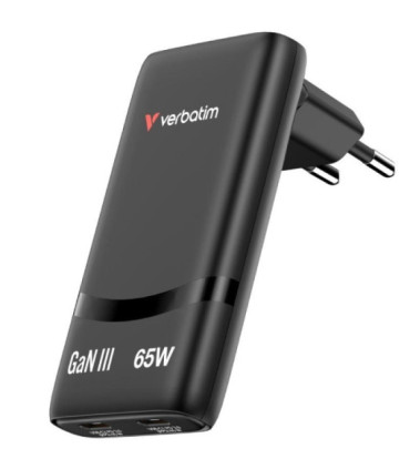 Cargador de pared gan verbatim fold 'n' go/ 2xusb tipo-c/ 65w