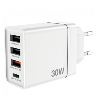 Cargador de pared gan verbatim chr-30eu2/ 1xusb tipo-c/ 3xusb/ 30w
