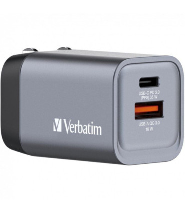 Cargador de pared universal gan para viaje verbatim gnc-35/ 1xusb tipo-c/ 1xusb/ 35w