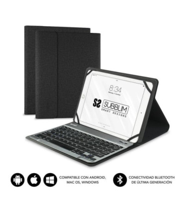 Funda con teclado subblim keytab pro bluetooth para tablets de 10.1'-10.8'/ negra