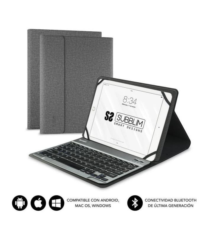 Funda con teclado subblim keytab pro bluetooth para tablets de 9.6'-10.8'/ gris