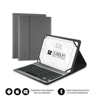Funda con teclado subblim keytab pro bluetooth para tablets de 9.6'-10.8'/ gris