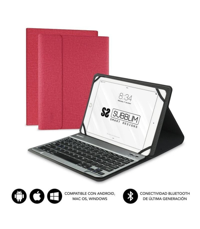 Funda con teclado subblim keytab pro bluetooth para tablets de 9.6'-10.8'/ roja