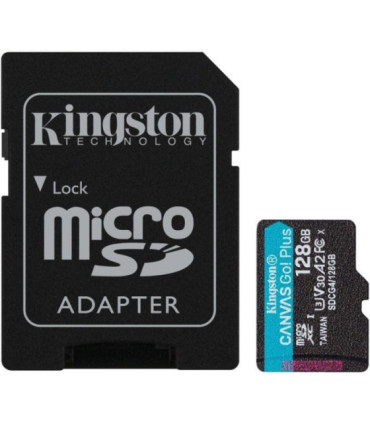 Tarjeta de memoria kingston canvas go! plus 128gb microsd xc con adaptador/ clase 10/ 200mbs