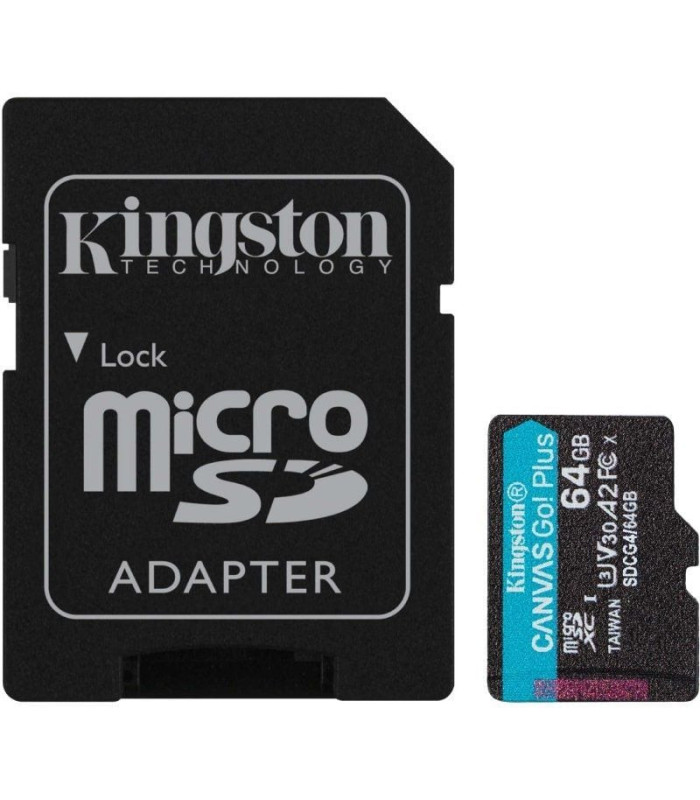 Tarjeta de memoria kingston canvas go! plus 64gb microsd xc con adaptador/ clase 10/ 200mbs