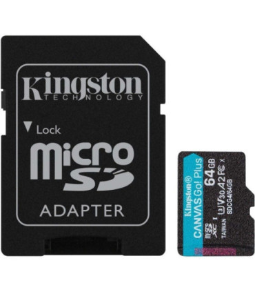 Tarjeta de memoria kingston canvas go! plus 64gb microsd xc con adaptador/ clase 10/ 200mbs