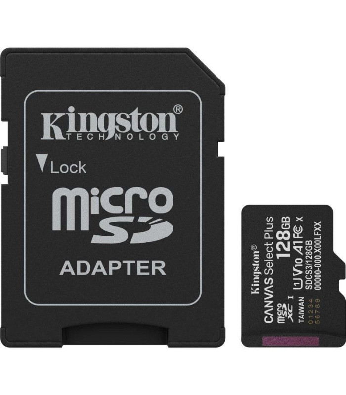 Tarjeta de memoria kingston canvas select plus 128gb microsd xc con adaptador/ clase 10/ 150mbs
