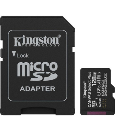 Tarjeta de memoria kingston canvas select plus 128gb microsd xc con adaptador/ clase 10/ 150mbs