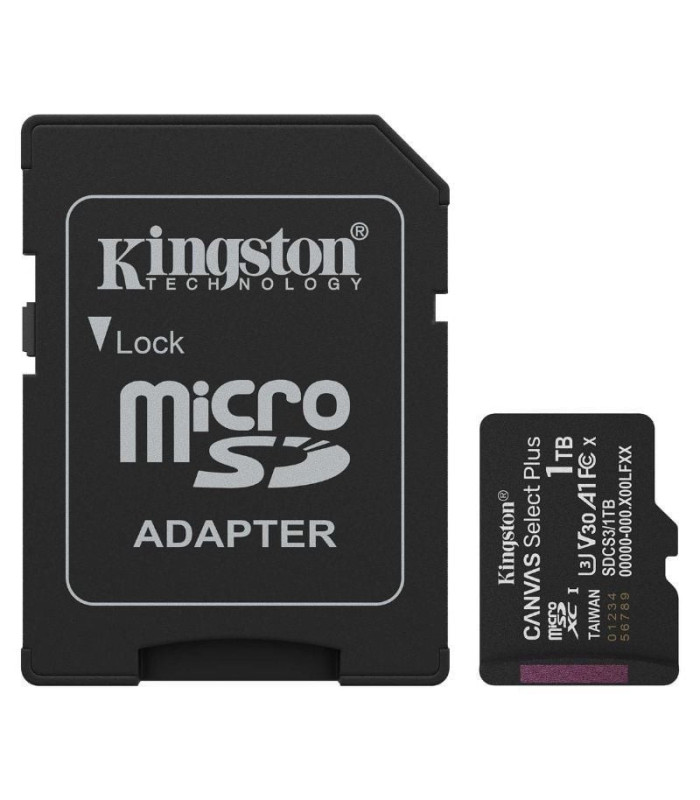Tarjeta de memoria kingston canvas select plus 1tb microsd xc con adaptador/ clase 10/ 150mbs