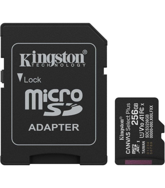 Tarjeta de memoria kingston canvas select plus 256gb microsd xc con adaptador/ clase 10/ 150mbs